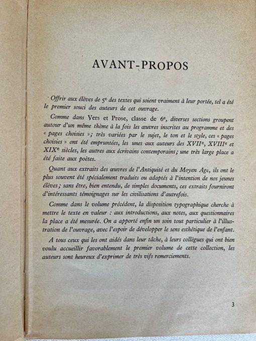 Rare ! Ancien manuel scolaire "Vers et prose" – Classe de 5e – Éd. Fernand Nathan – 1958