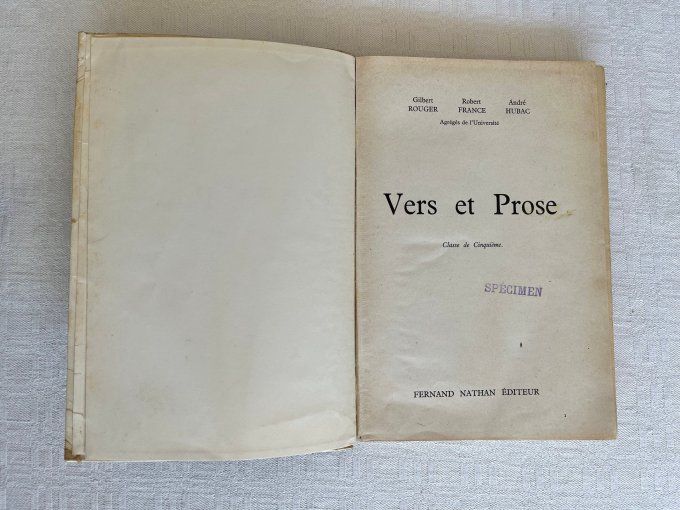 Rare ! Ancien manuel scolaire "Vers et prose" – Classe de 5e – Éd. Fernand Nathan – 1958