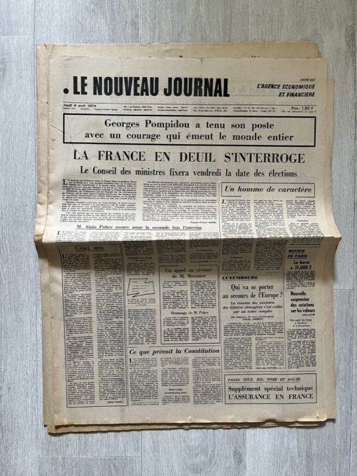 Rare ! Lot 6 journaux originaux d'avril 1974, Mort de Georges Pompidou