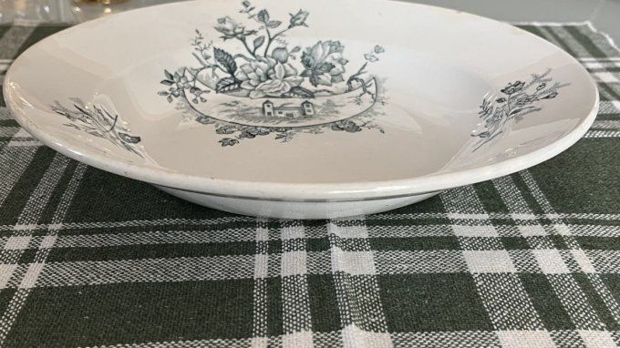 Rare ! Plat de service Saint-Amand et Hamages - Modèle "Paysage" - Décor Bleu-Gris