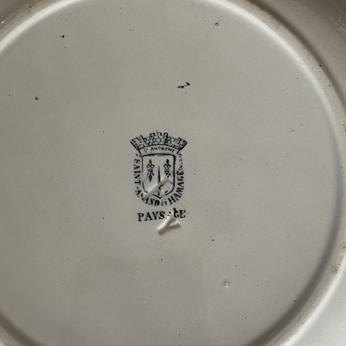 Rare ! Plat de service Saint-Amand et Hamages - Modèle "Paysage" - Décor Bleu-Gris