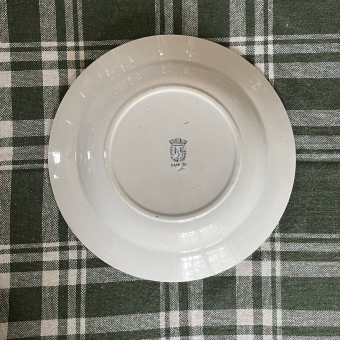 Rare ! Plat de service Saint-Amand et Hamages - Modèle "Paysage" - Décor Bleu-Gris