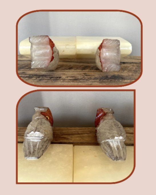 Ravissante Paire de serre-livres vintage hiboux en albâtre et yeux en verre Italie 70s.