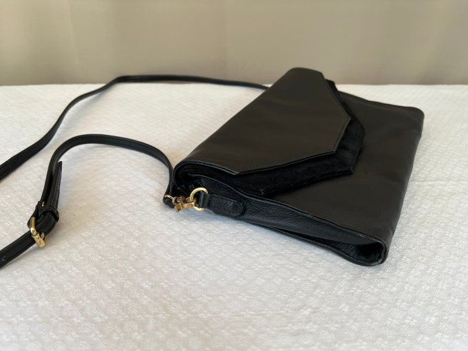 Sac à main en cuir noir, pochette Burton