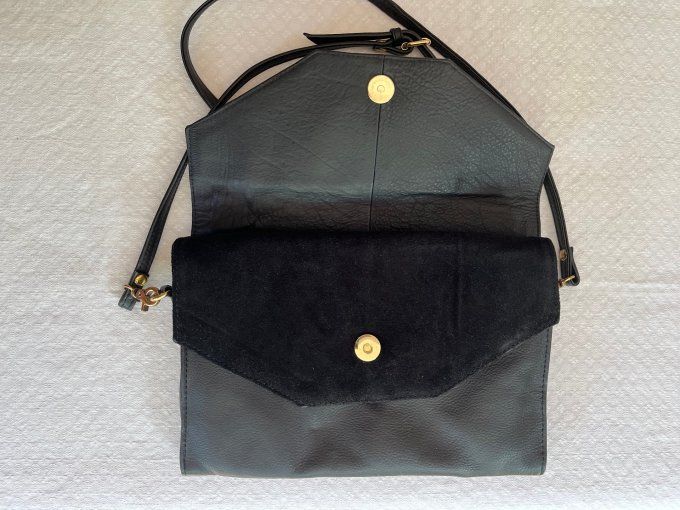 Sac à main en cuir noir, pochette Burton