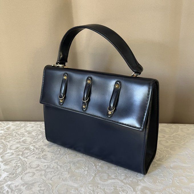 Sac à main vintage des années 60 bleu marine