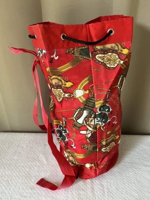 Sac marin sac à dos vintage imprimé équestre rouge style Hermès