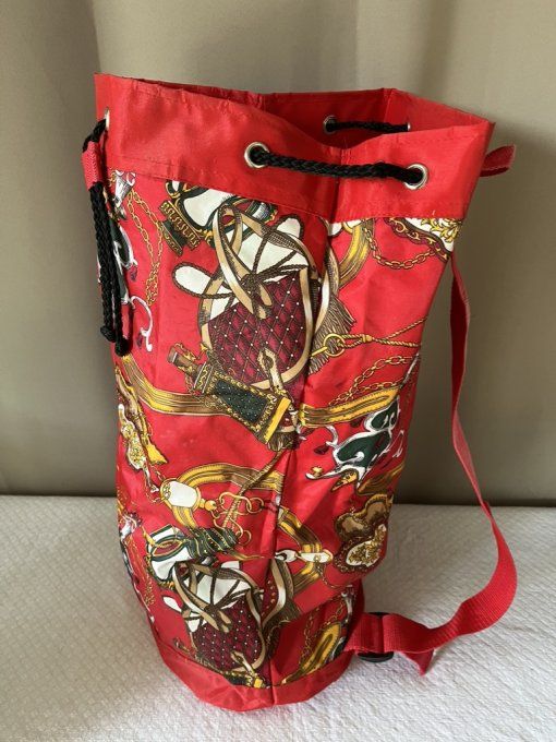 Sac marin sac à dos vintage imprimé équestre rouge style Hermès