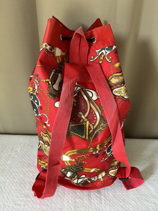 Sac marin sac à dos vintage imprimé équestre rouge style Hermès