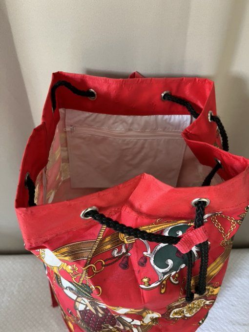 Sac marin sac à dos vintage imprimé équestre rouge style Hermès