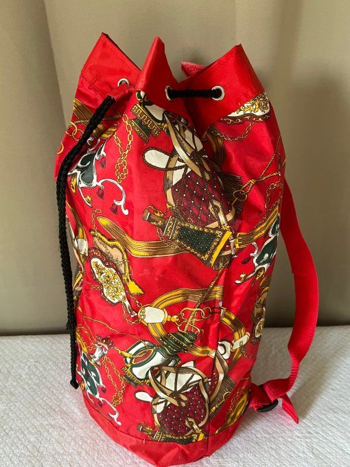 Sac marin sac à dos vintage imprimé équestre rouge style Hermès