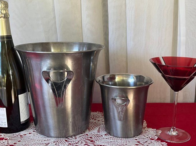 Seau à champagne et seau à glace, duo assorti, Guy Degrenne