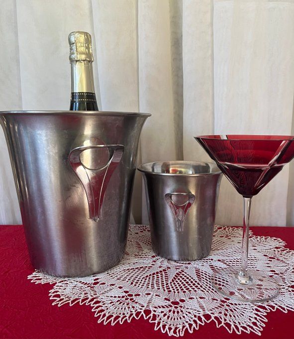 Seau à champagne et seau à glace, duo assorti, Guy Degrenne