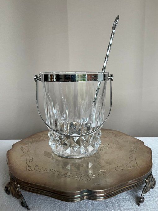 Seau à glace, cristal d'Arques avec sa cuillière à glaçons Fabiora, Vintage