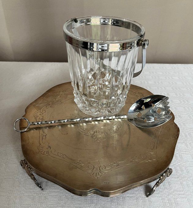 Seau à glace, cristal d'Arques avec sa cuillière à glaçons Fabiora, Vintage
