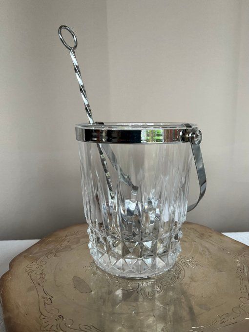 Seau à glace, cristal d'Arques avec sa cuillière à glaçons Fabiora, Vintage