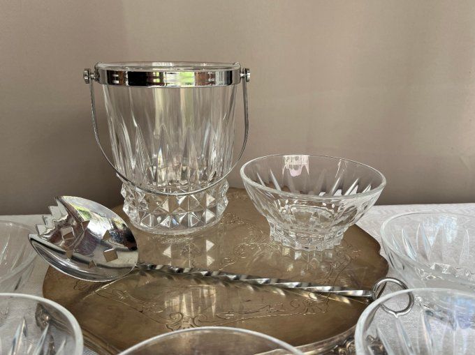 Seau à glace, cristal d'Arques avec sa cuillière à glaçons Fabiora, Vintage