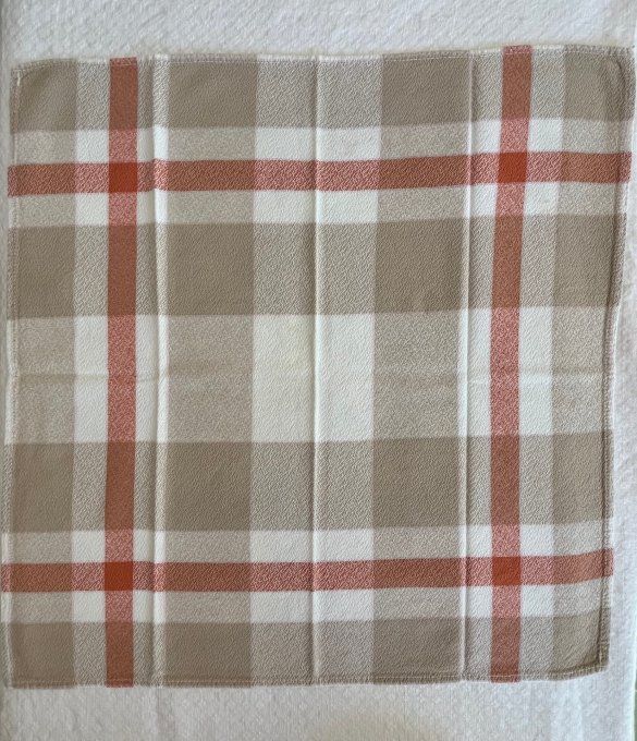 Série de 5 serviettes de table à carreaux beige brique vintage
