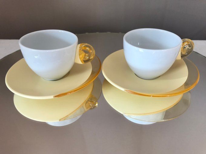 Service à café neuf, 6 tasses et sous tasses, Guzzini, modèle Feeling, Vintage