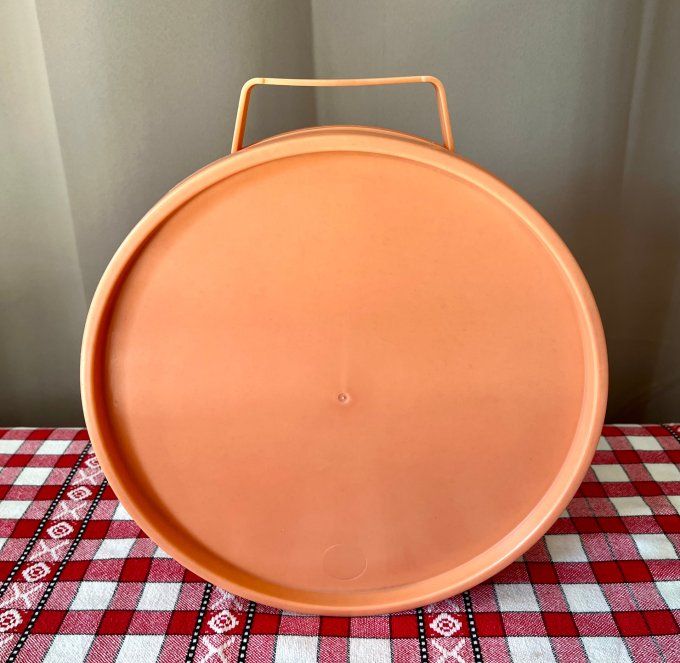Service à pique-nique vintage 6 personnes plastique orange avec boîte de transport
