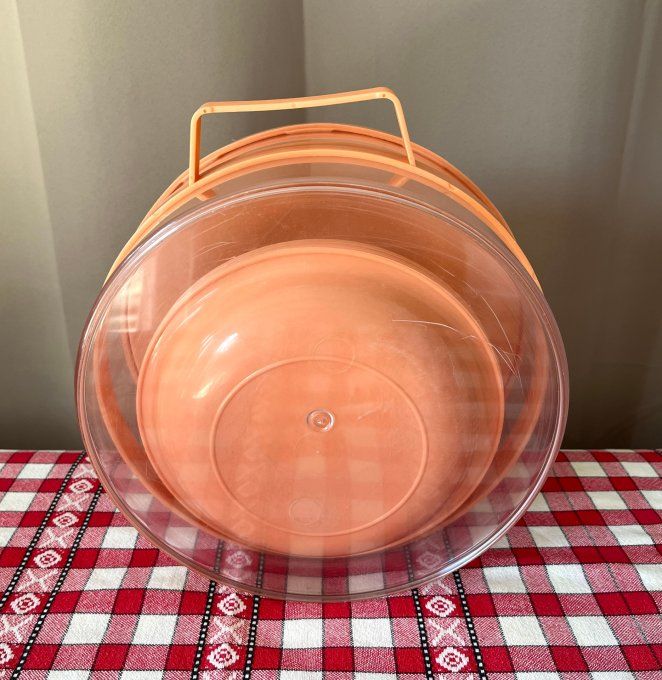 Service à pique-nique vintage 6 personnes plastique orange avec boîte de transport