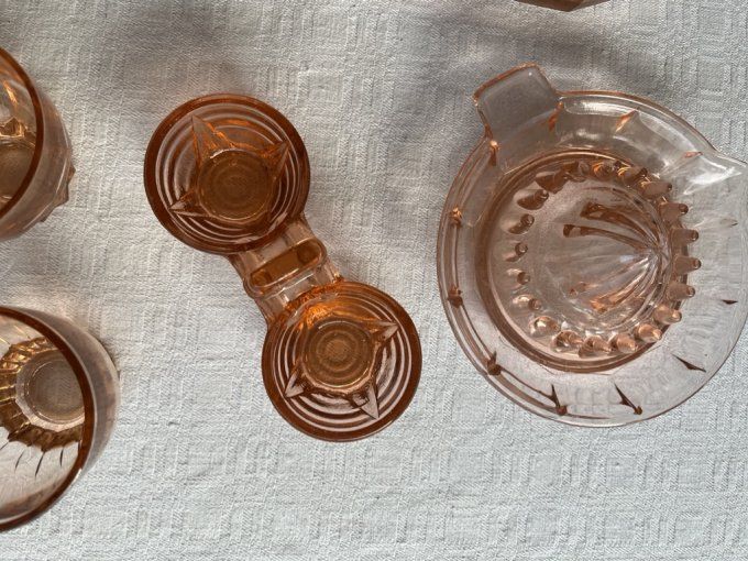 Service Rosaline, 16 pièces, carafe, verres, plat, plateau, ...  art déco, années 50