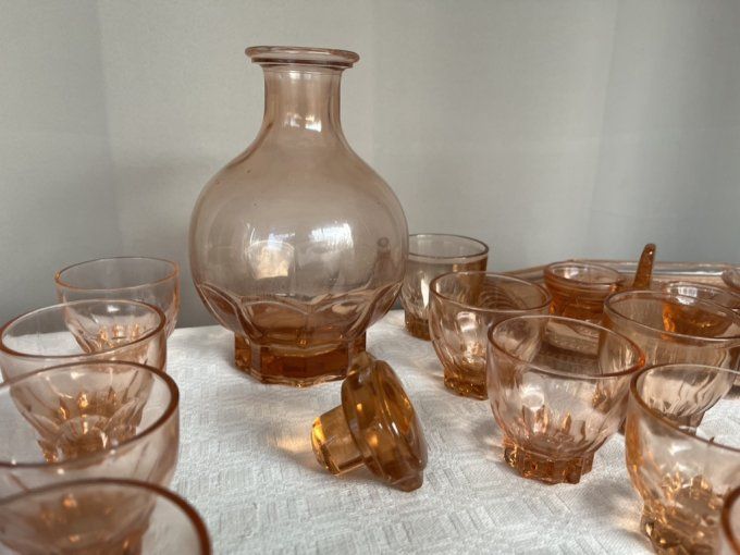 Service Rosaline, 16 pièces, carafe, verres, plat, plateau, ...  art déco, années 50