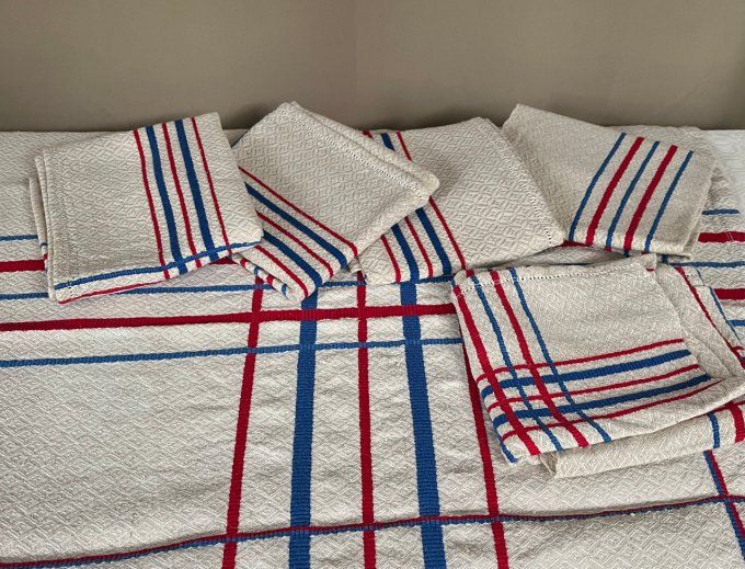 Serviettes de table en coton damasé de style Basque