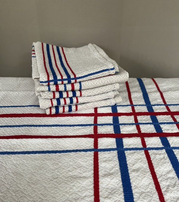 Serviettes de table en coton damasé de style Basque