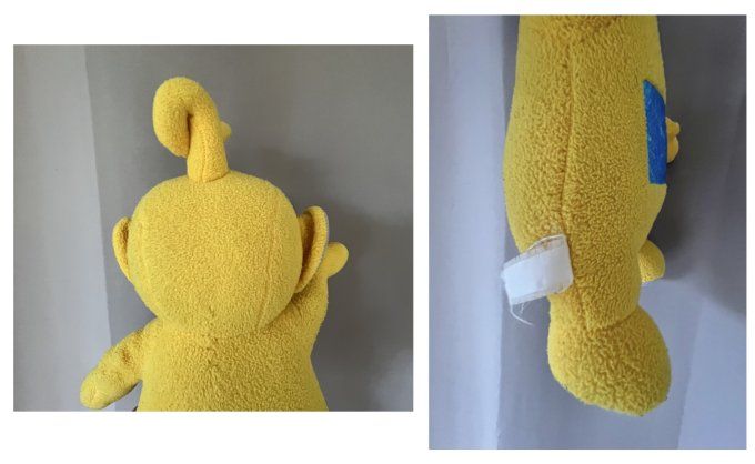 SOUVENIR ANNÉES 90 ! Grande Peluche Télétubbies Laa-Laa, yeux dormeurs, 37 cm