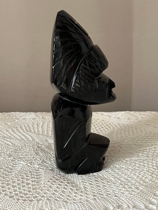 Statuette Gardien en Stéatite Noire & Reflets Argentés