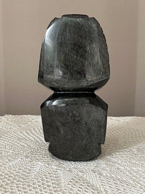Statuette Gardien en Stéatite Noire & Reflets Argentés