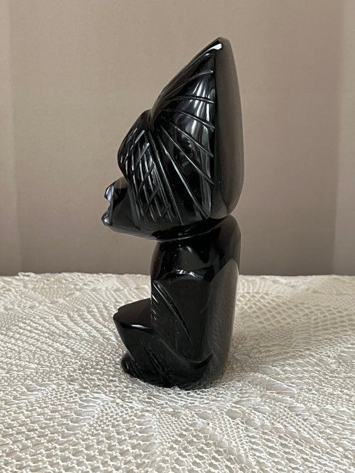 Statuette Gardien en Stéatite Noire & Reflets Argentés