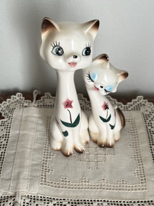 Statuettes, couple de chats amoureux, vintage,collection
