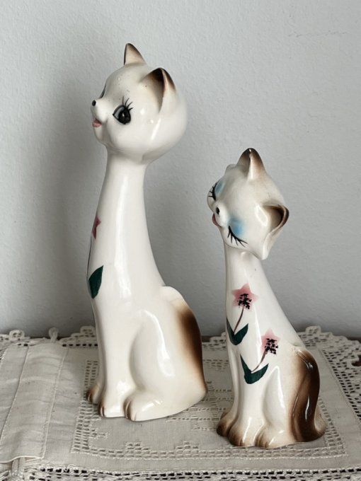 Statuettes, couple de chats amoureux, vintage,collection