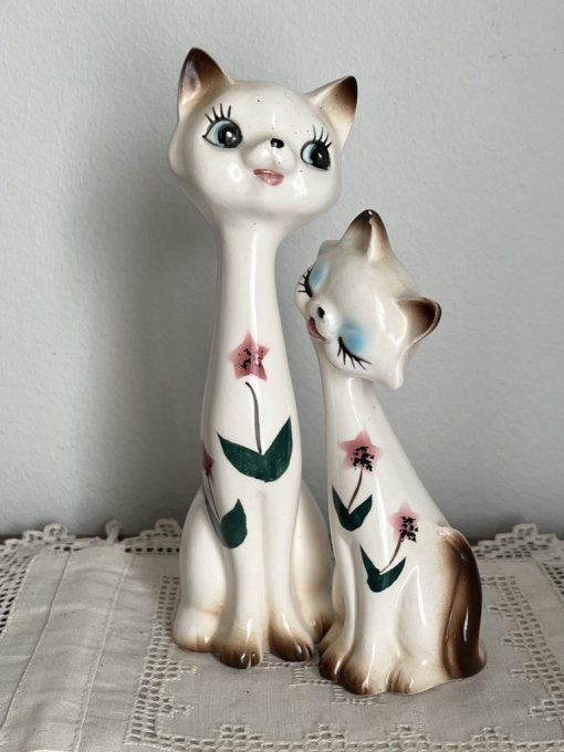 Statuettes, couple de chats amoureux, vintage,collection