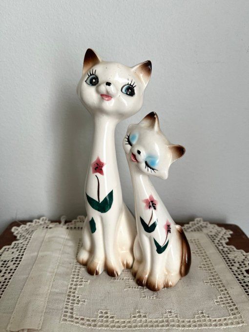 Statuettes, couple de chats amoureux, vintage,collection