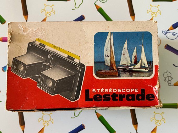Stéréoscope Lestrade Simplex vert vintage, catalogue 1972 et 2 vues, dans boite d'origine