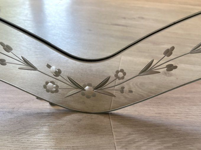 Superbe miroir vénitien en verre gravé - Élégance florale - Années 40-70