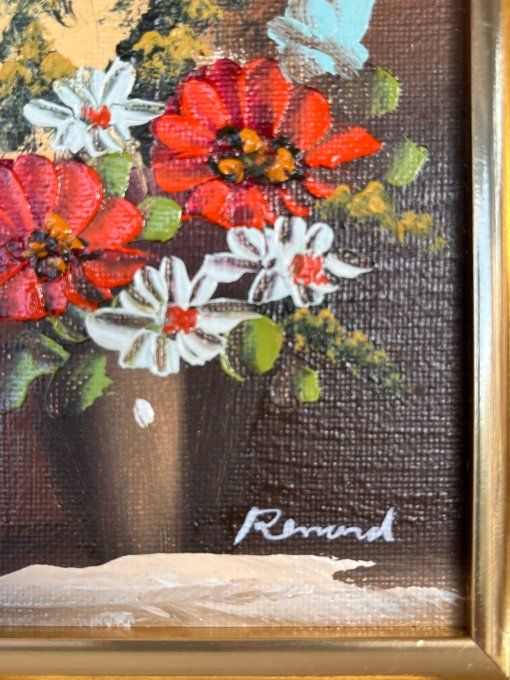 Tableau, Bouquet Champêtre en Relief - Huile sur Toile Signée Renard.