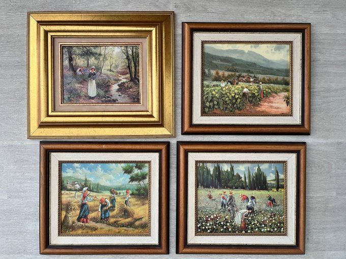 Tableau Émaux d'Art "The Bluebell Glade" la clairière des jacinthe, Superbe Cadre Doré