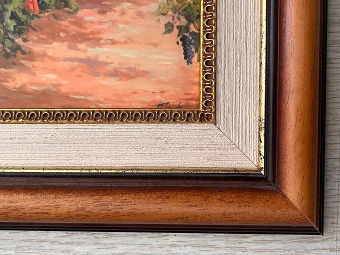 Tableau en Émaux d'Art "Les Vendanges" - Scène de Terroir Provençale - Cadre bois