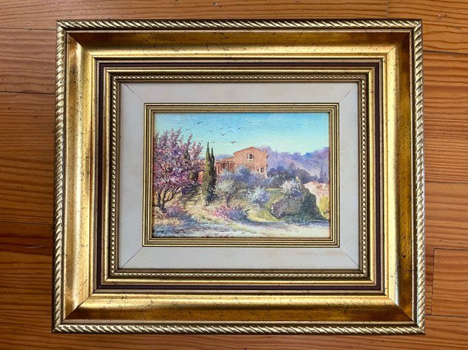 Tableau provençal "Mas aux Amandiers" - Peinture sur toile signée Michèle Gondinet.