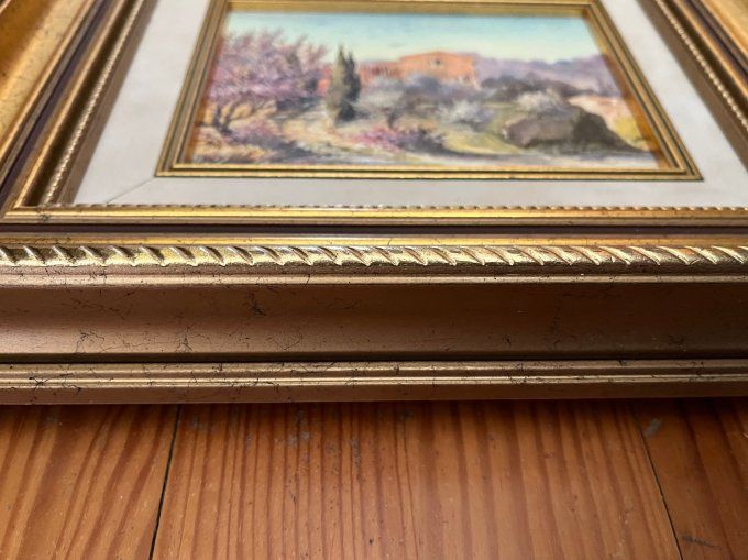 Tableau provençal "Mas aux Amandiers" - Peinture sur toile signée Michèle Gondinet.