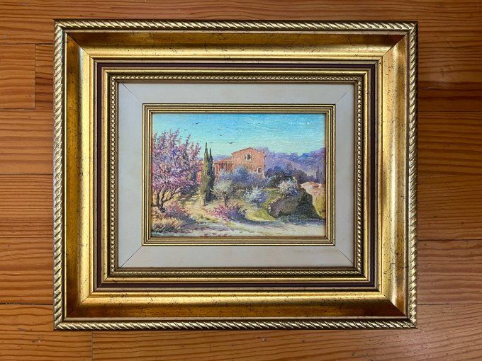 Tableau provençal "Mas aux Amandiers" - Peinture sur toile signée Michèle Gondinet.