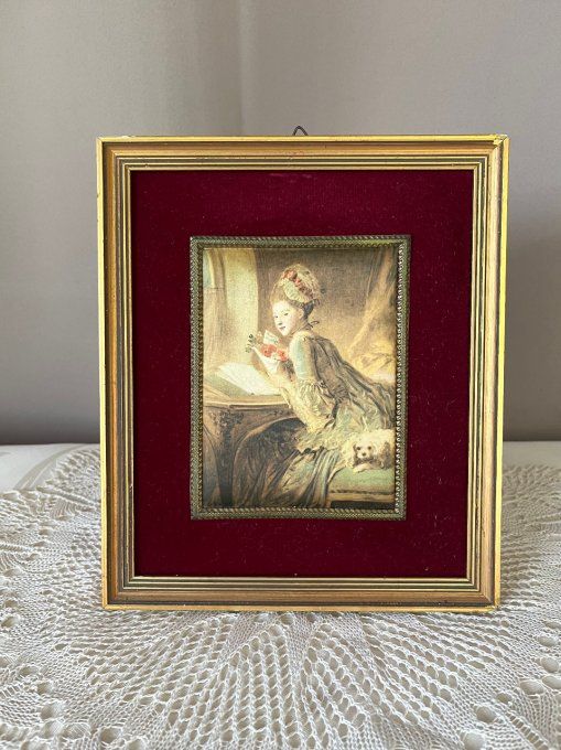 Tableau Vintage Reproduction sur Soie Fragonard Le Billet Doux