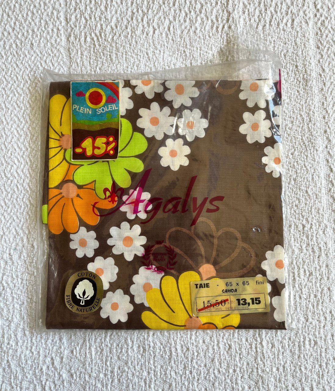 Taie d'oreiller vintage de la Marque Agalys, au motif Flower Power, typique des années 70 ! Neuve