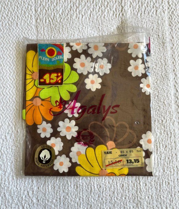 Taie d'oreiller vintage de la Marque Agalys, au motif Flower Power, typique des années 70 ! Neuve