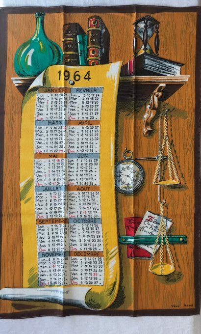 Torchons calendrier vintage, plusieurs années disponibles,1963,1964,1965,1966,1968,1972,1980