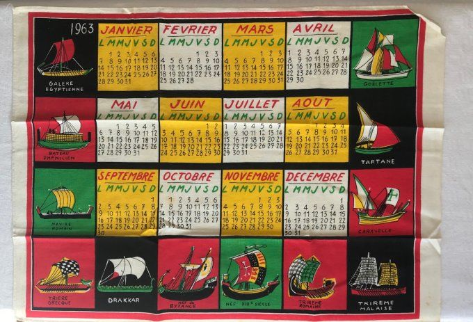 Torchons calendrier vintage, plusieurs années disponibles